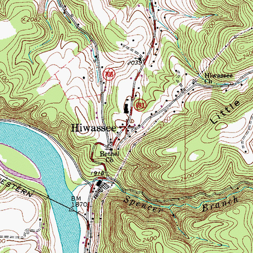 Topographic Map of Hiwassee, VA