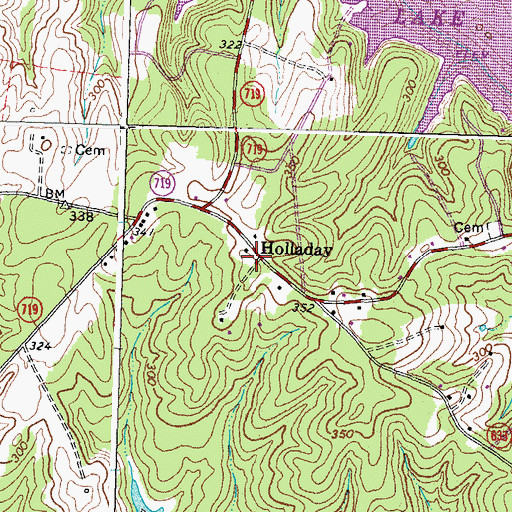 Topographic Map of Holladay, VA