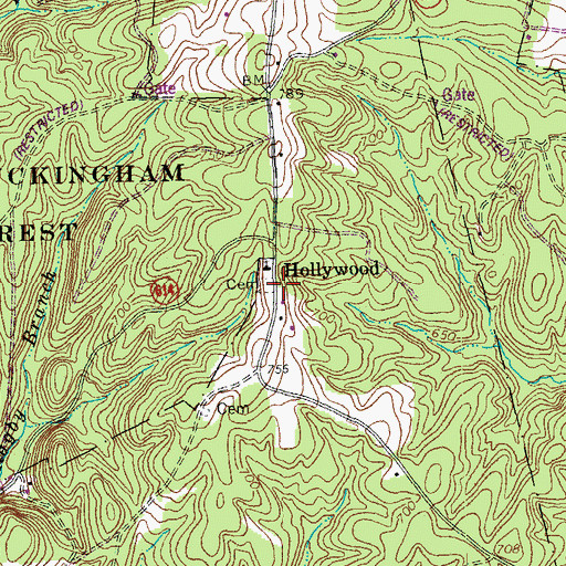 Topographic Map of Hollywood, VA