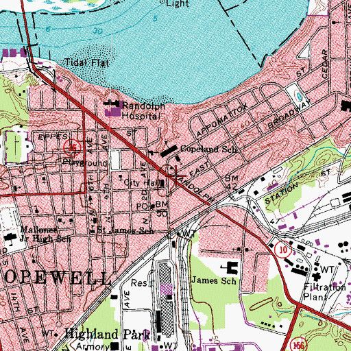 Topographic Map of Hopewell, VA