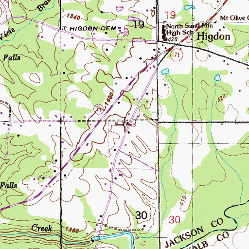 Topographic Map of Higdon Church, AL