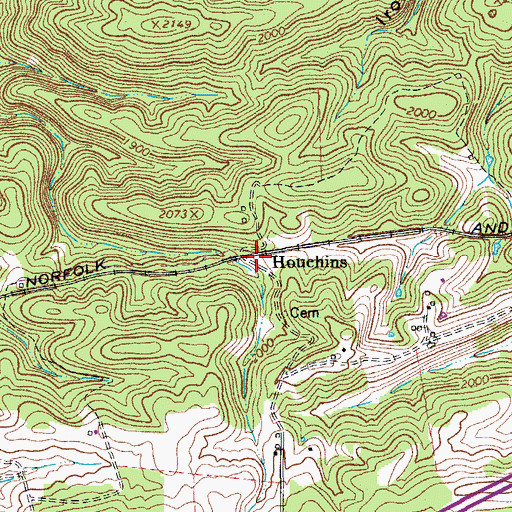 Topographic Map of Houchins, VA