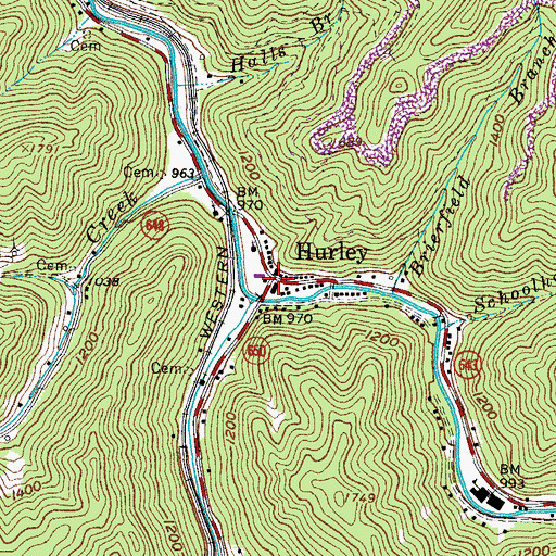 Topographic Map of Hurley, VA