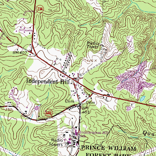 Topographic Map of Independent Hill, VA