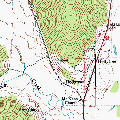 Topographic Map of Hollytree Cemetery, AL