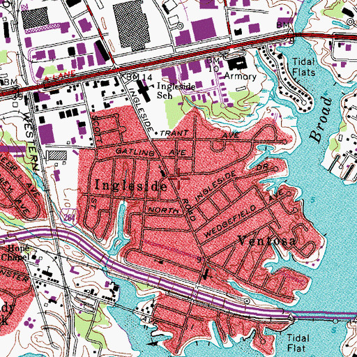 Topographic Map of Ingleside, VA