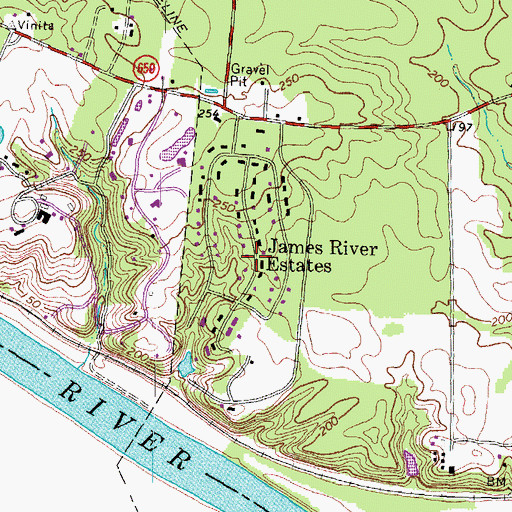 Topographic Map of James River Estates, VA