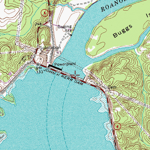 Topographic Map of John H Kerr Dam, VA