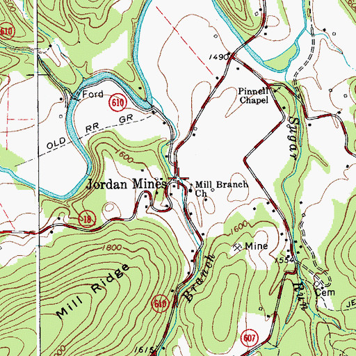 Topographic Map of Jordan Mines, VA