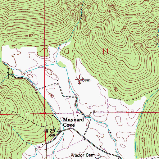 Topographic Map of Maynard Cove Cemetery, AL
