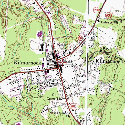 Topographic Map of Kilmarnock, VA