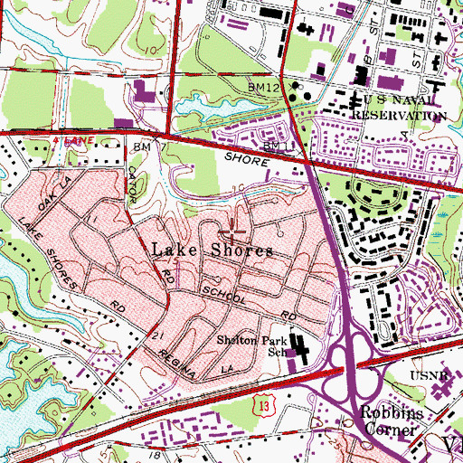 Topographic Map of Lake Shores, VA
