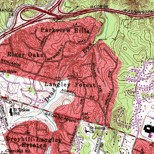 Topographic Map of Langley Forest, VA