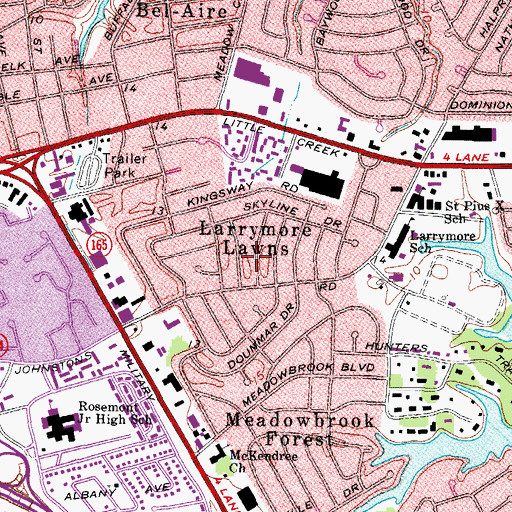 Topographic Map of Larrymore Lawns, VA