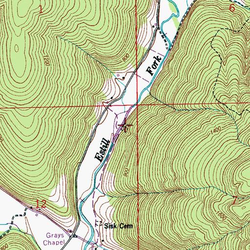 Topographic Map of Old Grays Cemetery, AL