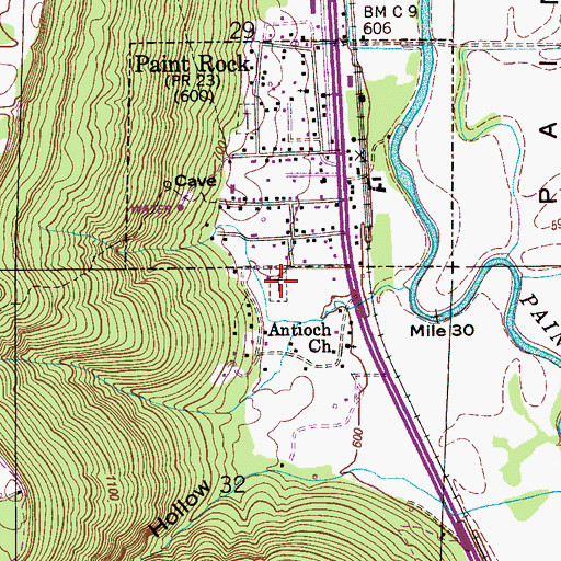 Topographic Map of Paint Rock Cemetery, AL