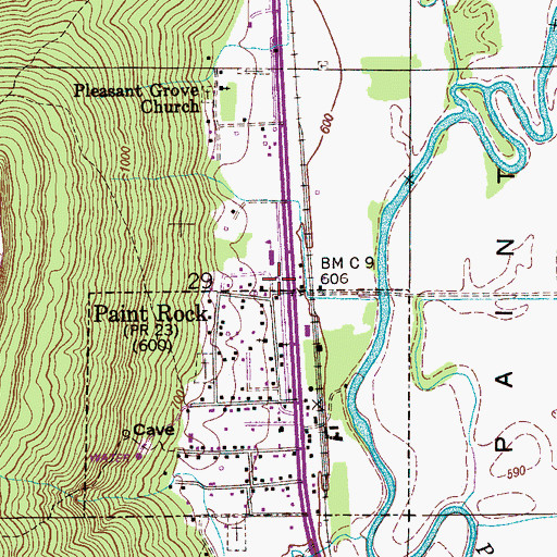 Topographic Map of Paint Rock Church, AL