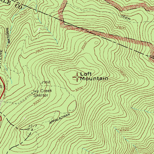 Topographic Map of Loft Mountain, VA