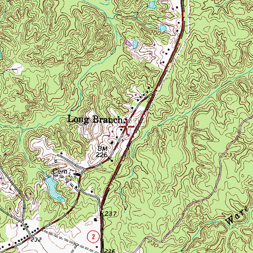 Topographic Map of Long Branch, VA