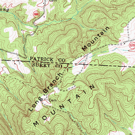 Topographic Map of Long Branch Mountain, NC
