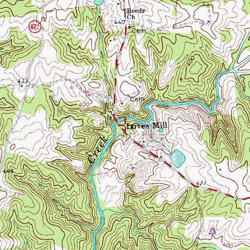 Topographic Map of Loves Mill, VA