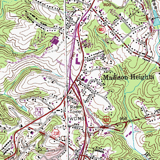 Topographic Map of Madison Heights, VA
