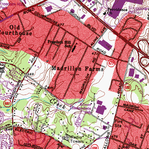 Topographic Map of Madrillon Farms, VA