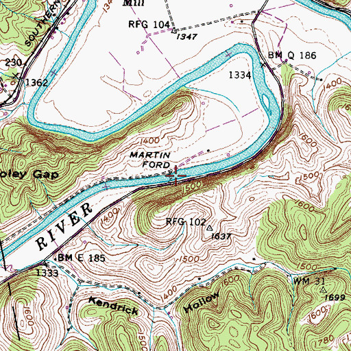 Topographic Map of Martin Ford, VA