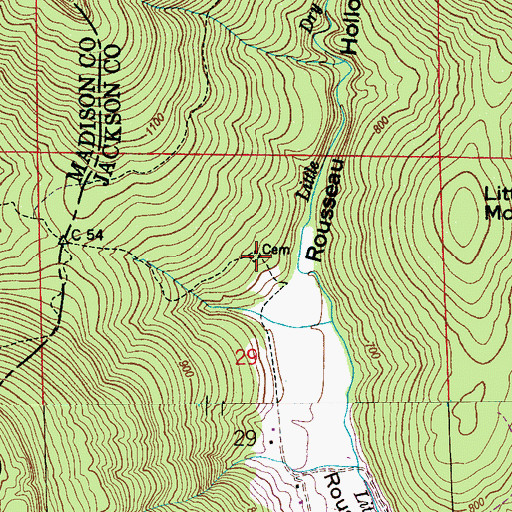 Topographic Map of Rousseau Cemetery, AL