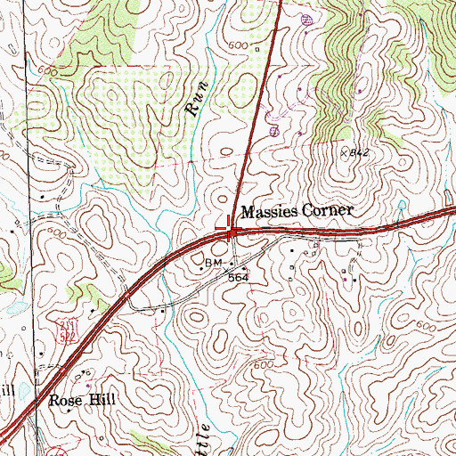 Topographic Map of Massies Corner, VA
