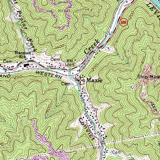 Topographic Map of Maxie, VA
