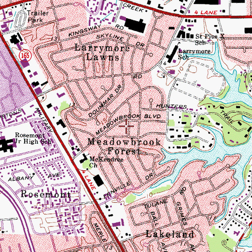 Topographic Map of Meadowbrook Forest, VA