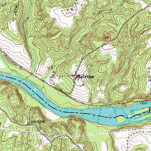 Topographic Map of Melrose, VA