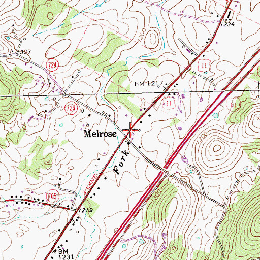 Topographic Map of Melrose, VA