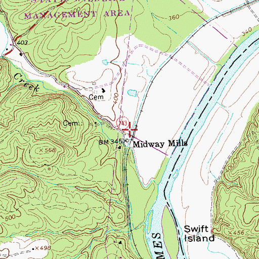 Topographic Map of Midway Mills, VA
