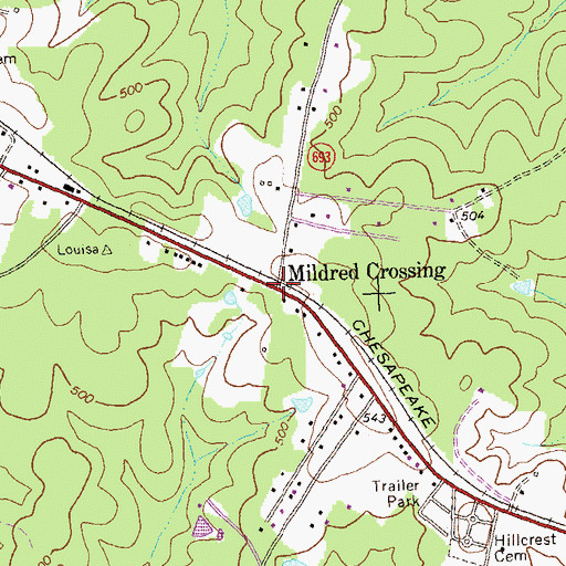 Topographic Map of Mildred Crossing, VA