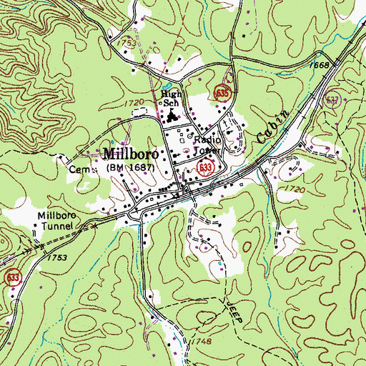 Topographic Map of Millboro, VA