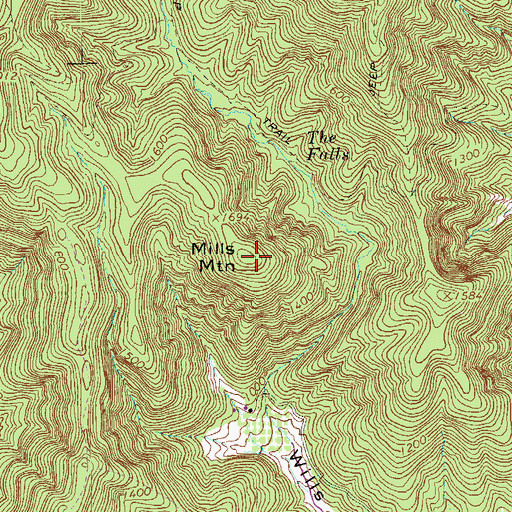 Topographic Map of Mills Mountain, VA