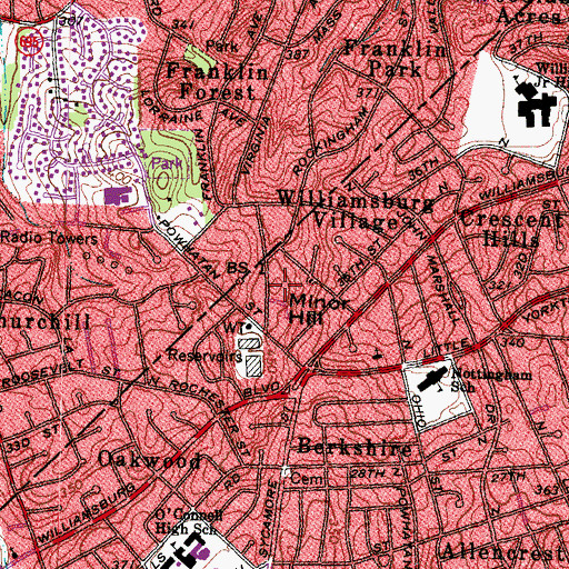 Topographic Map of Minor Hill, VA
