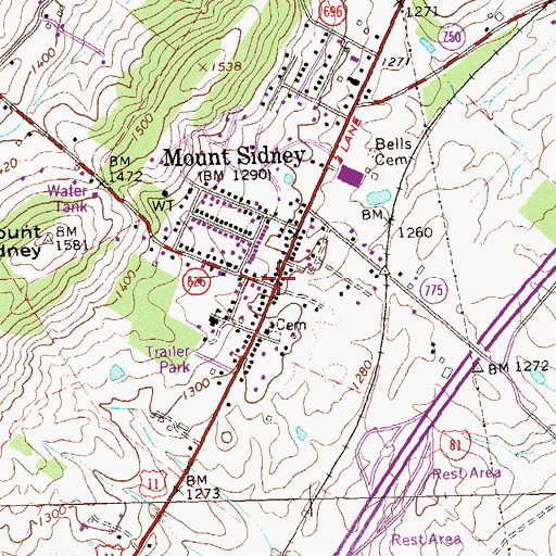 Topographic Map of Mount Sidney, VA