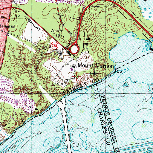 Topographic Map of Mount Vernon Estate & Gardens, VA