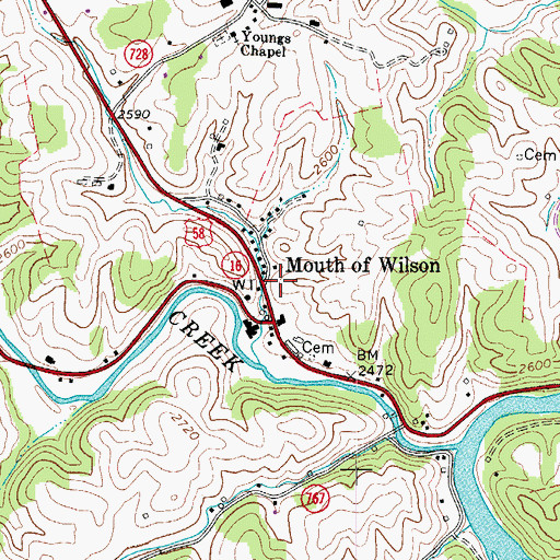 Topographic Map of Mouth of Wilson, VA