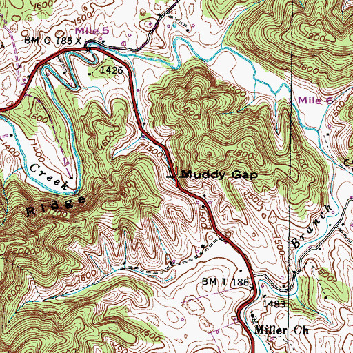 Topographic Map of Muddy Gap, VA