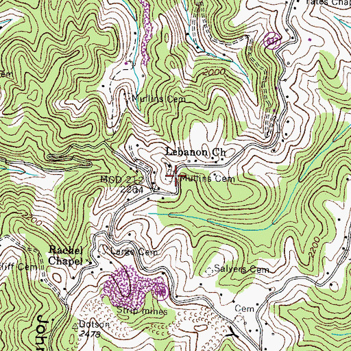 Topographic Map of Mullins Cemetery, VA