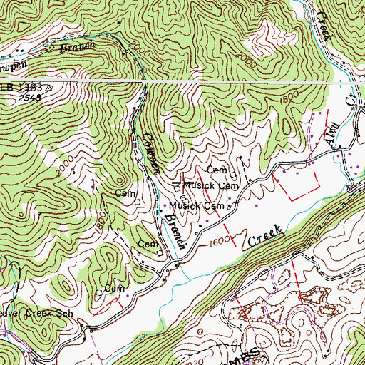 Topographic Map of Musick Cemetery, VA