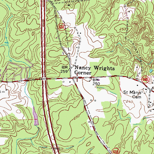Topographic Map of Nancy Wrights Corner, VA