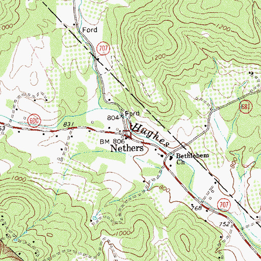 Topographic Map of Nethers, VA