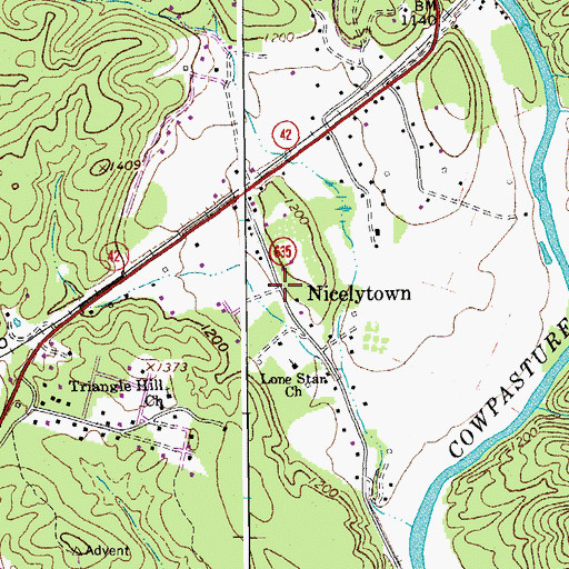 Topographic Map of Nicelytown, VA