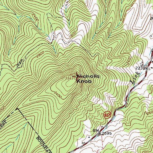 Topographic Map of Nicholls Knob, VA