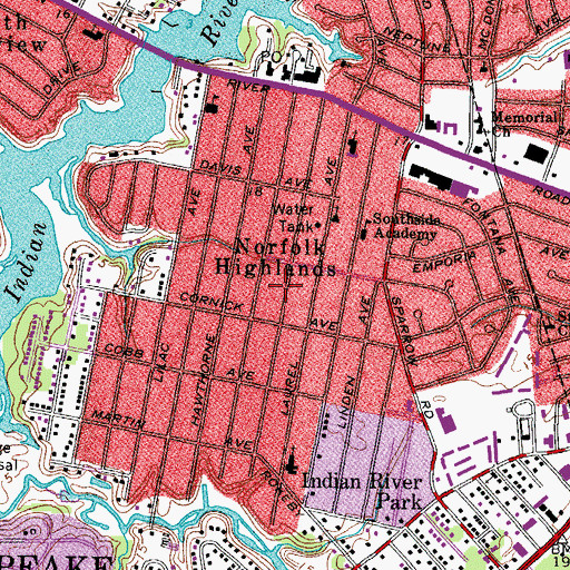 Topographic Map of Norfolk Highlands, VA